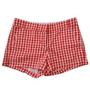 J. CREW WOMENS CHINO SHORTS 6 RED APPLE FRUIT PREPPY FUN NOVELTY PRINT TEACHER
